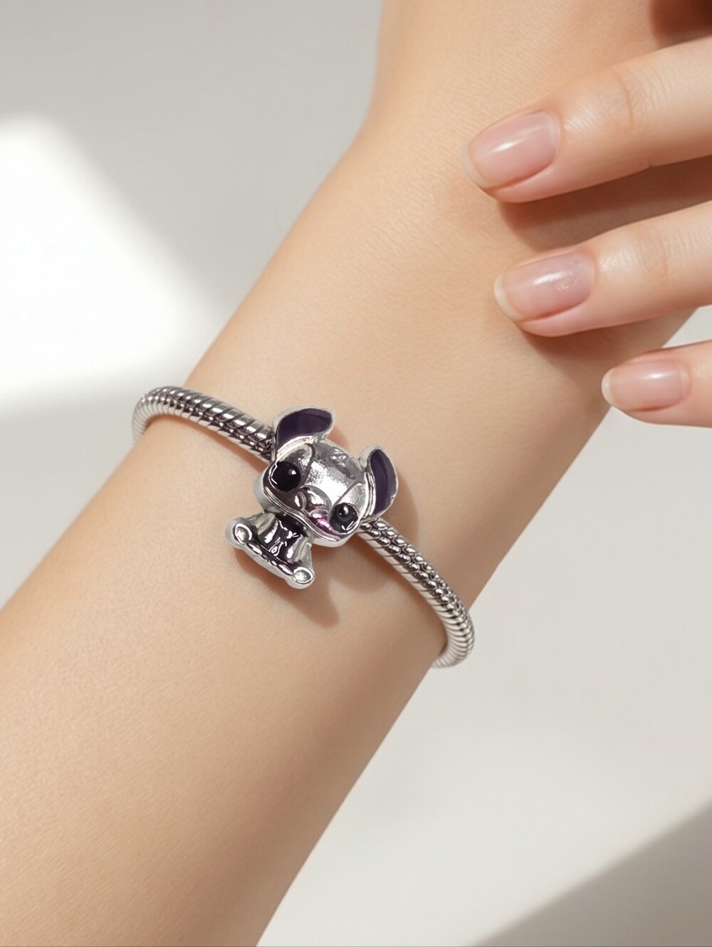Stitch Charm Bead Lilo & Stitch Silver Black Enamel Bracelet Pendant Compatible